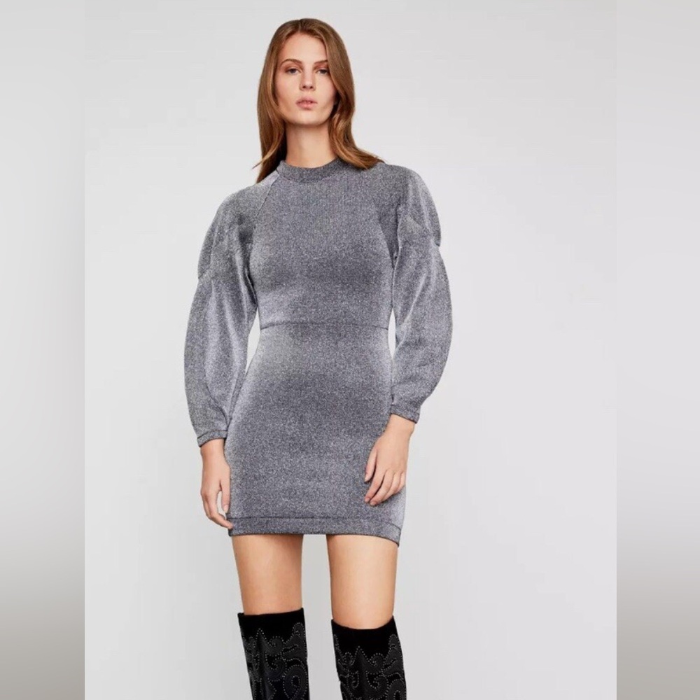 BCBGMaxAzria - Women’s Metallic Gray bubble Stretch Bodycon Dress